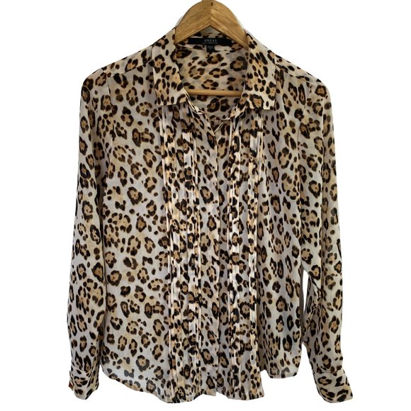 Guess Leopard Print Button-Up Women's Top Blouse Size S - Picture 1 of 11